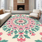 Pink Teal Floral Mandala Medallion Rug