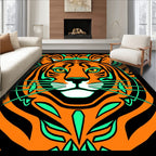 Bold Orange Tiger Face Emerald Accents Rug