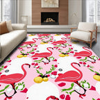 Whimsical Pink Flamingo Floral Garden Rug