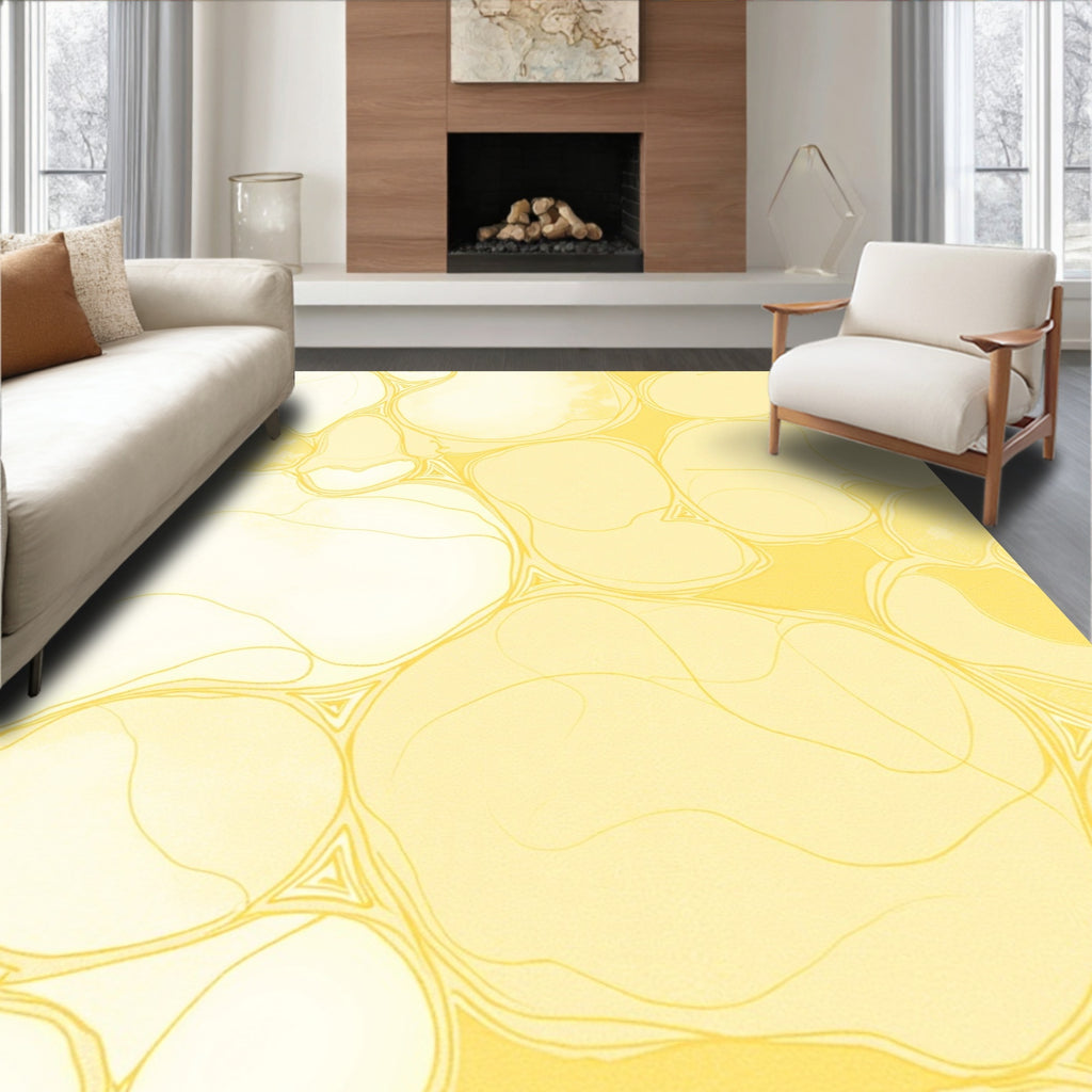Soft Yellow Marbled Organic Shapes Rug