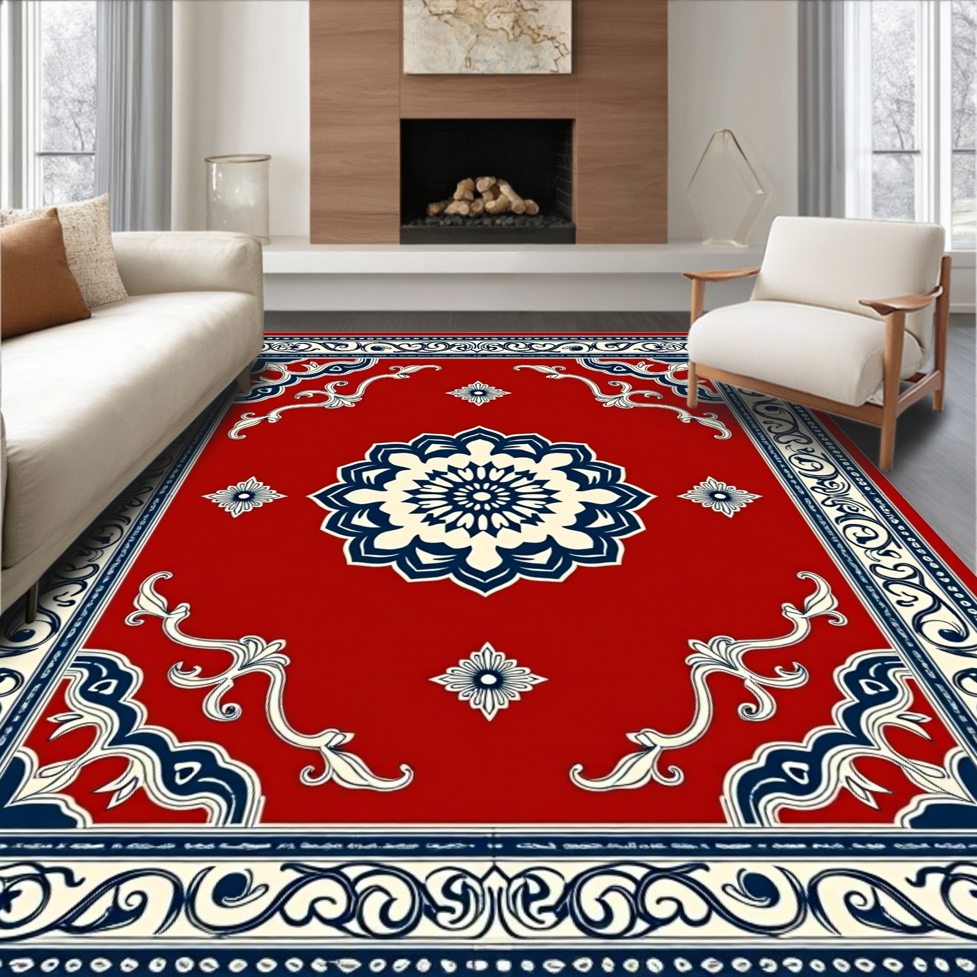 Crimson Medallion Corner Scroll Rug