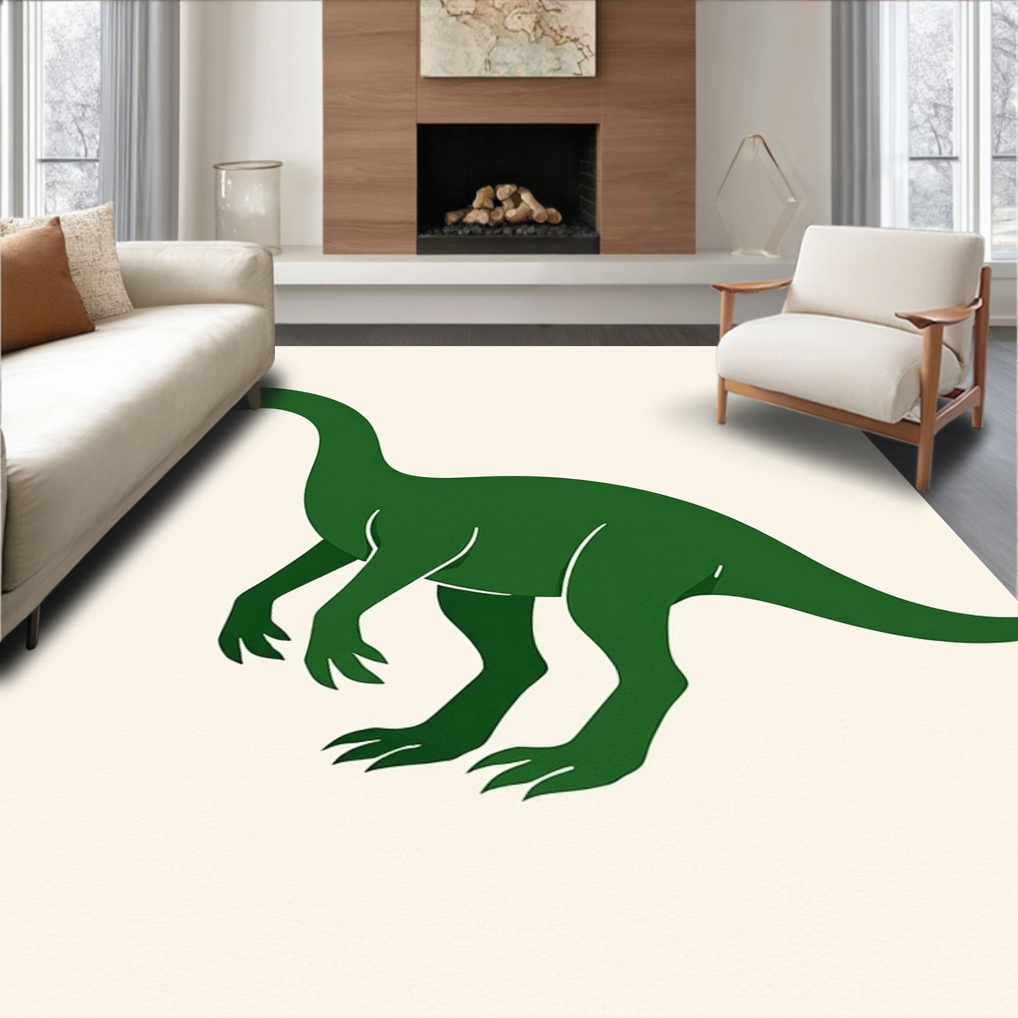 Simple Green Dinosaur Silhouette Rug