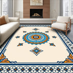 Navy Orange Ivory Mandala Medallion Rug