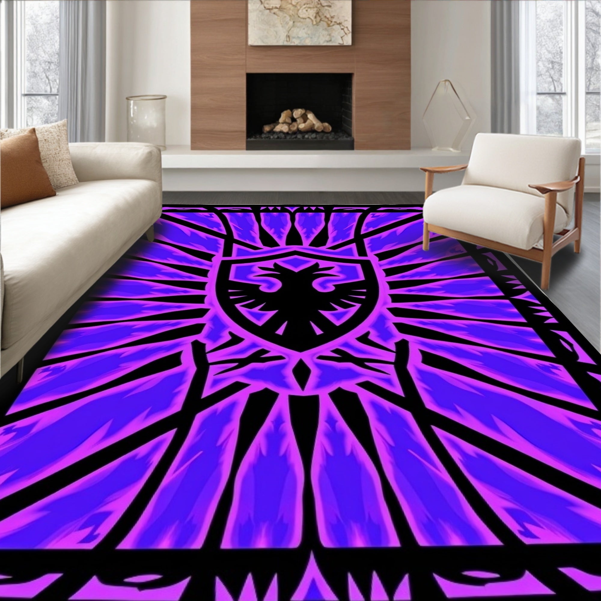 Vibrant Purple Eagle Crest Aura Rug