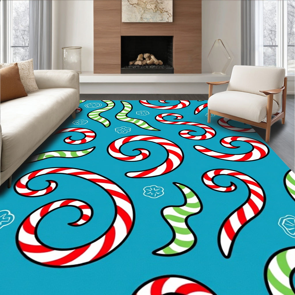 Red Green Candy Cane Swirls Rug