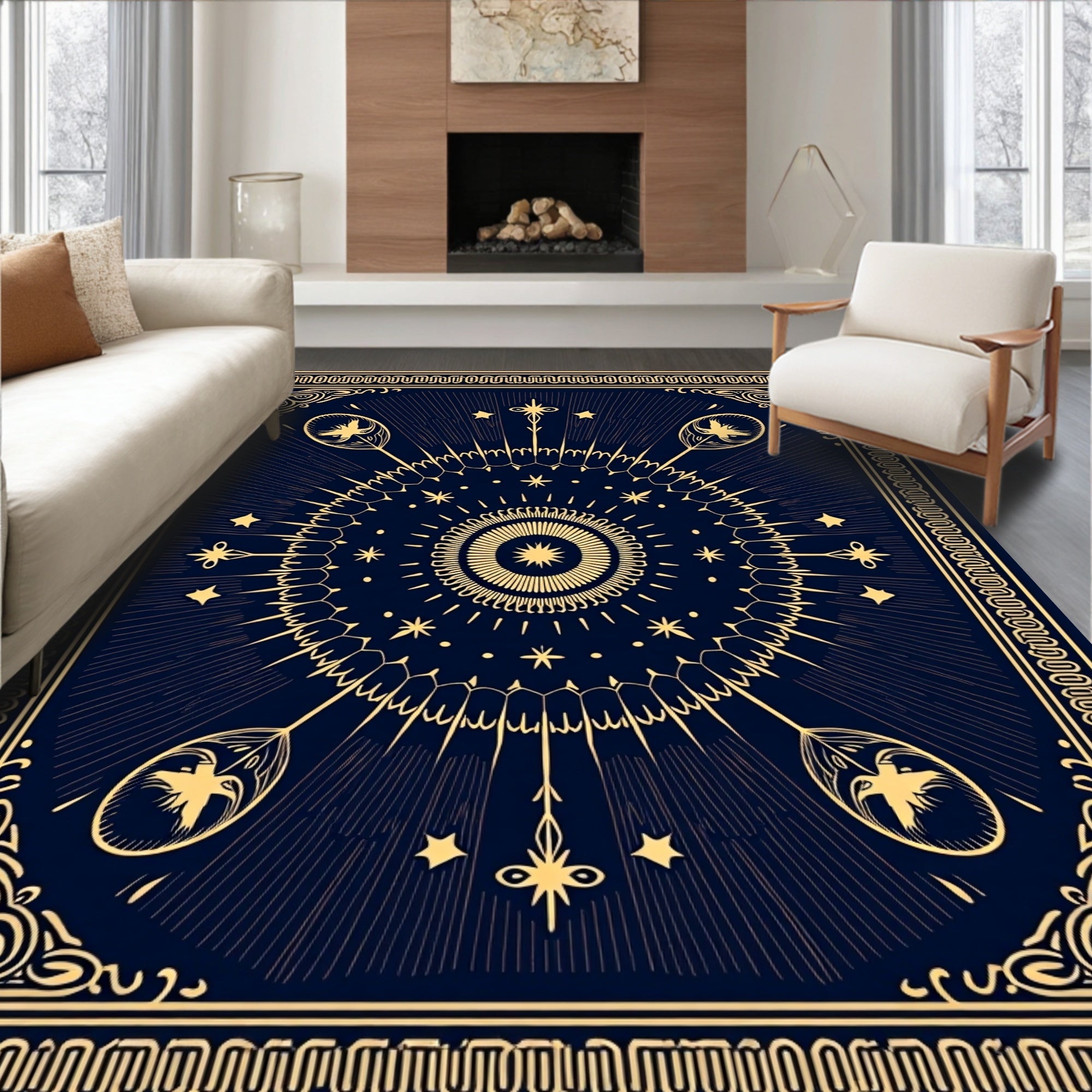 Dark Blue Celestial Starburst Medallion Rug