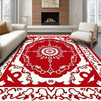 Red Cream Floral Medallion Border Rug