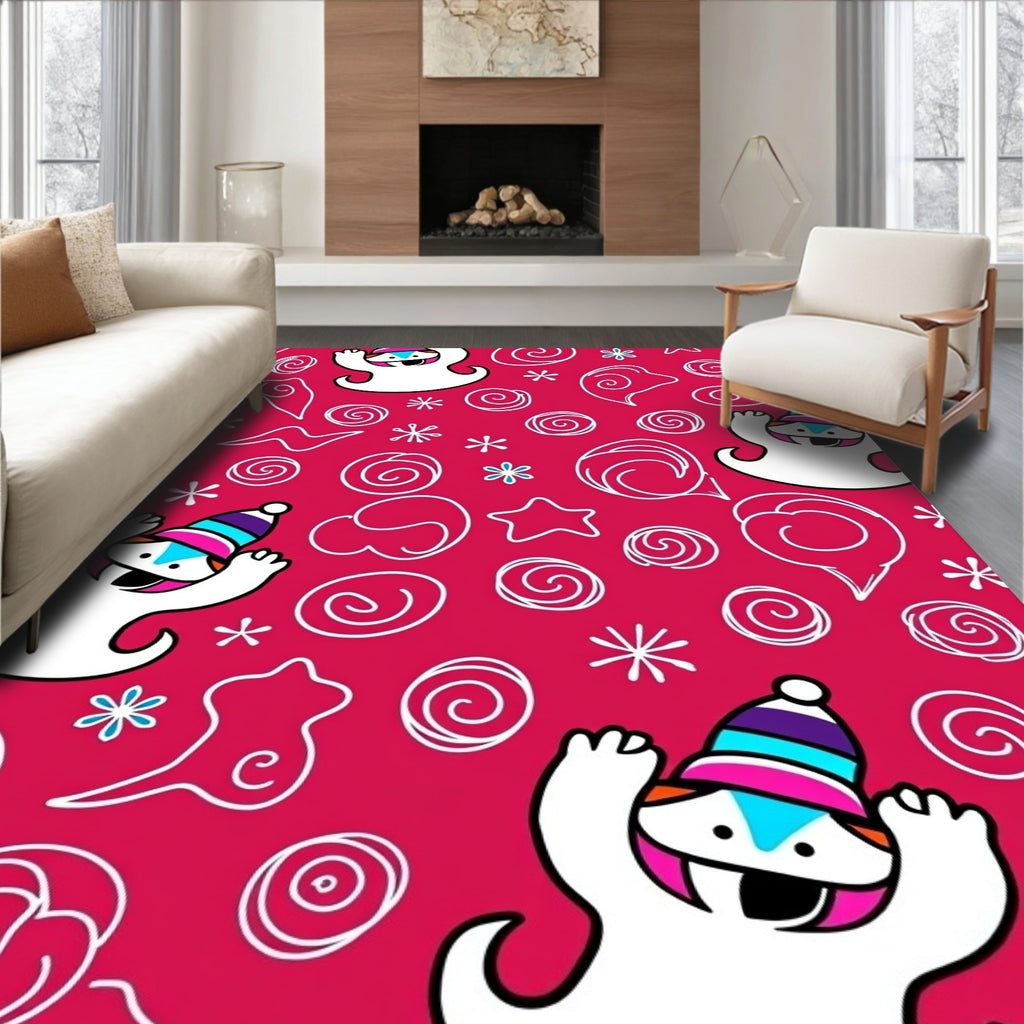 Fun Pink Snowman Whimsical Swirls Rug