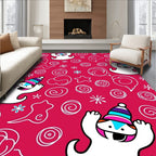 Fun Pink Snowman Whimsical Swirls Rug