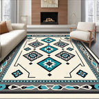 Teal Black Gray Diamond Medallion Rug