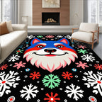 Whimsical Blue Wolf Snowflakes Rug
