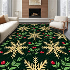 Golden Snowflakes With Red Berry Accents Rug