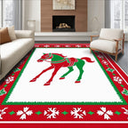 Red Green Horse Snowflake Border Rug