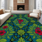 Crimson floral vine on teal Rug