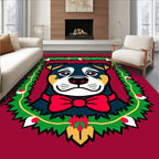 Festive Dog Wreath Red Bow Collar Rug