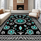 Black Turquoise Floral Medallion Frame Rug