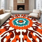 Orange Teal Blossom Mandala Art Rug