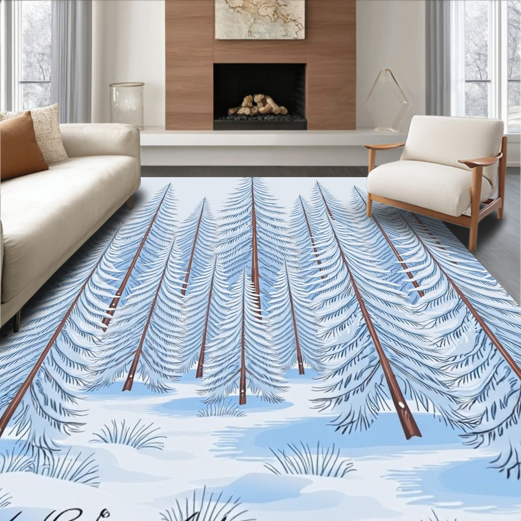 Winter Snow Covered Evergreen Forest Rug