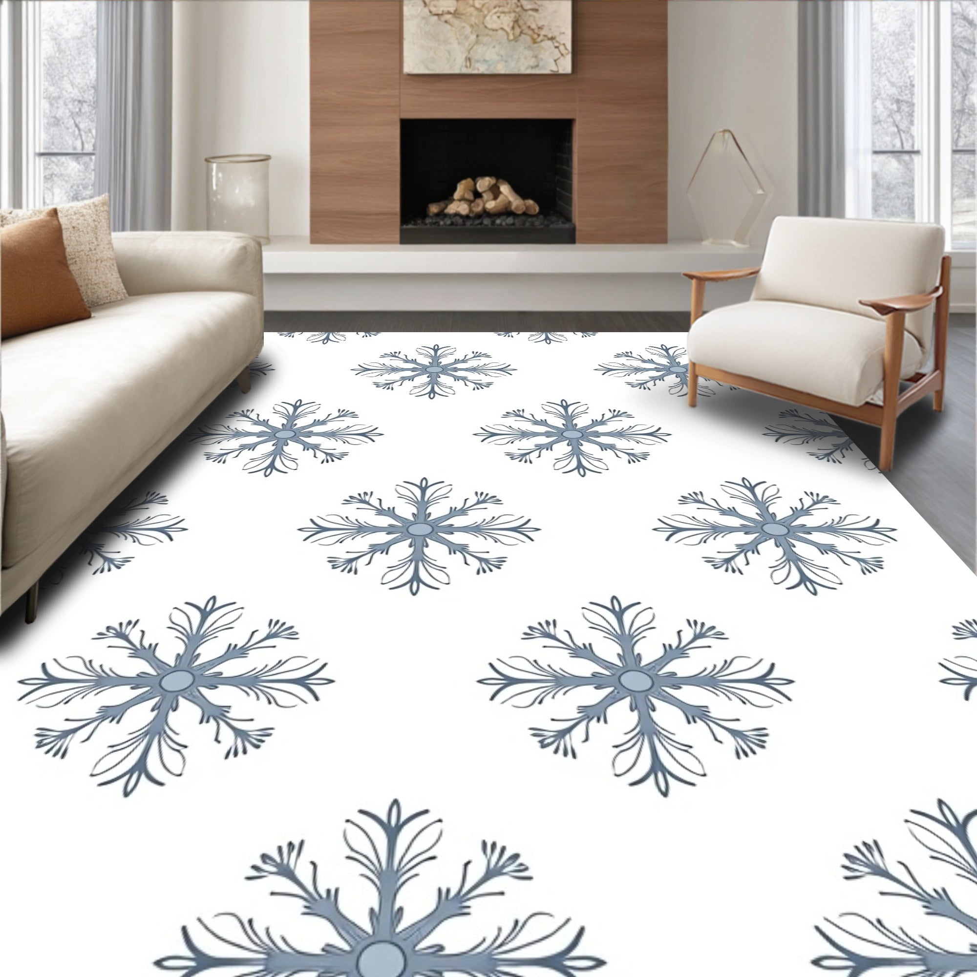 Ice Blue Snowflake Repeating Pattern Rug
