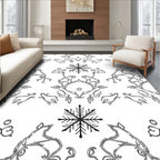 Monochromatic Snowflake And Swirl Arrangement Rug