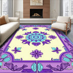 Purple Teal Floral Medallion Border Rug