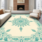 Aqua Floral Medallion Border Rug