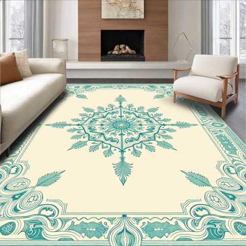 Aqua Floral Medallion Border Rug