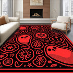 Bold Red Folk Art Creatures Rug