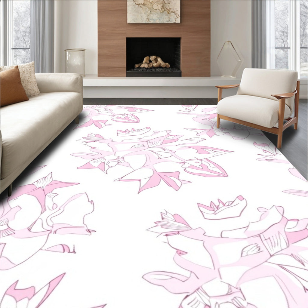 Soft Pink Abstract Floral Arrangement Rug
