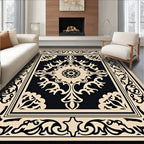 Antique Beige Black Medallion Frame Rug