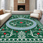 Festive Green White Red Animal Round Rug