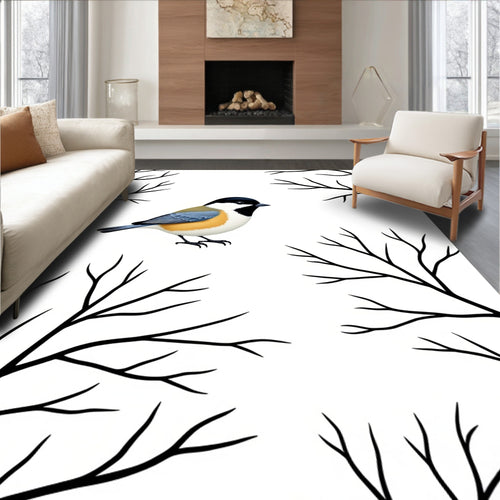 Black Branches With Chickadee Bird Rug