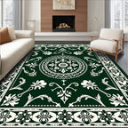 Forest Green Floral Medallion Border Rug