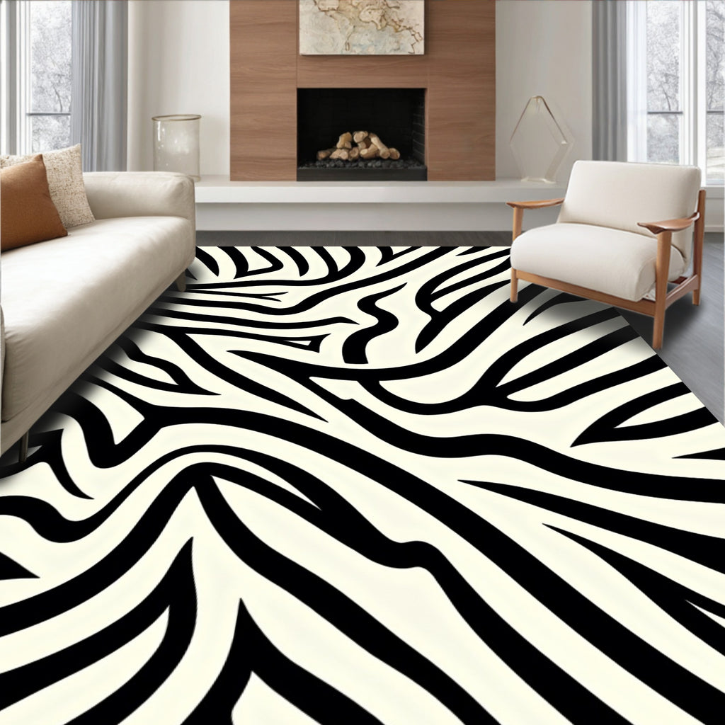 Bold Black Cream Animal Tracks Rug