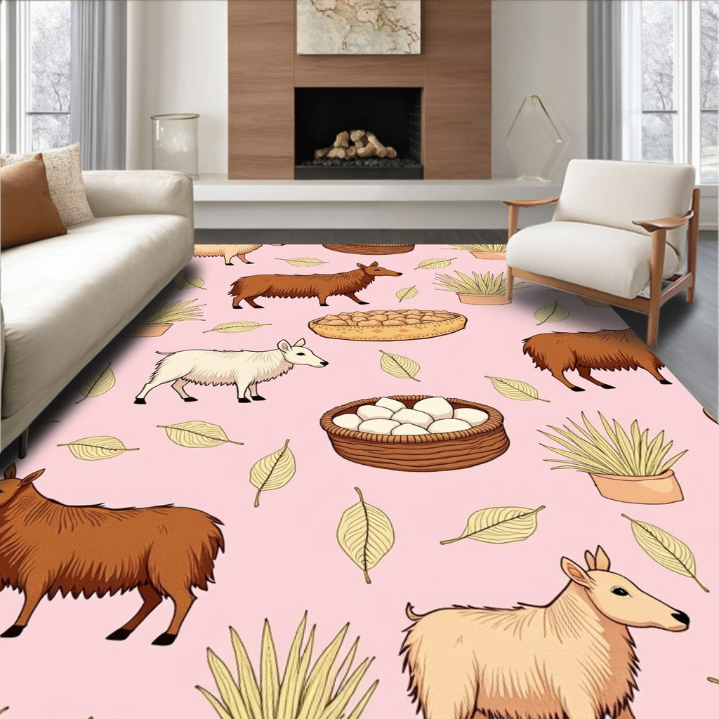 Pink Farm Animals Garden Collection Rug