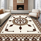 Brown Geometric Medallion Border Rug