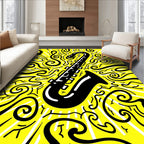 Vibrant Yellow Saxophone Swirls Rug