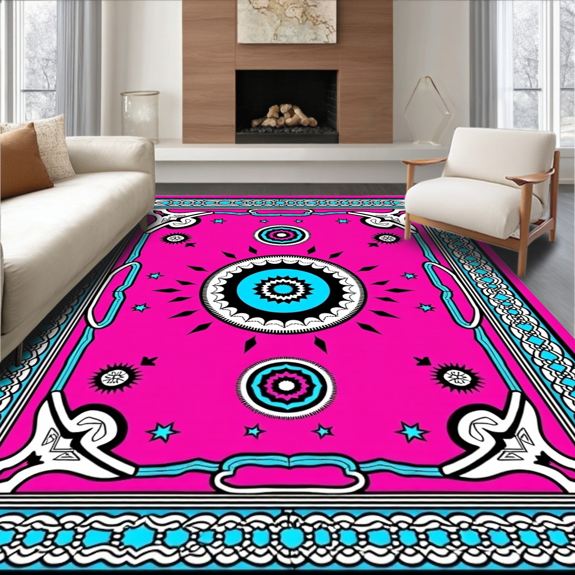 Vibrant Pink Neon Tribal Medallion Rug