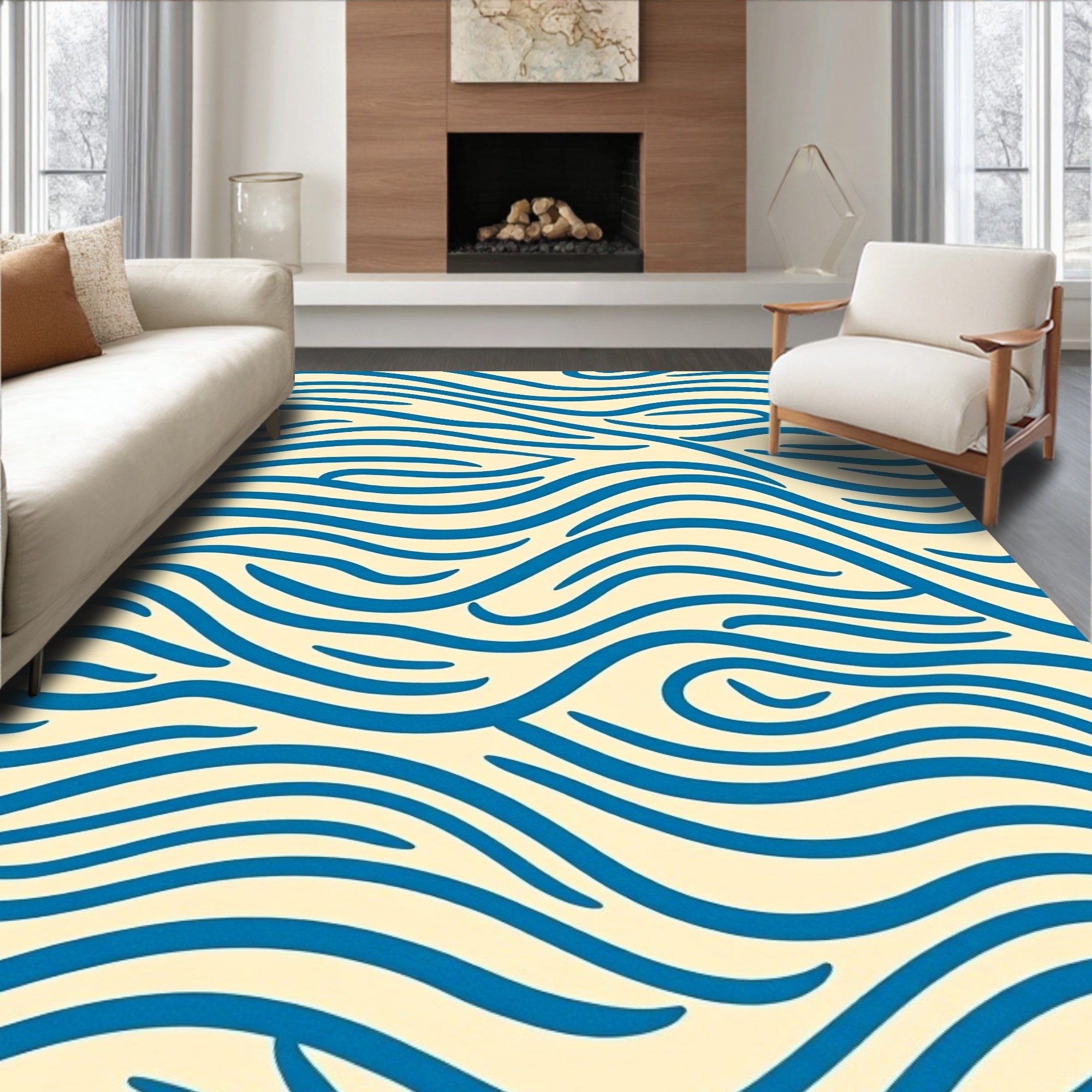 Wavy Blue Cream Lines Rug