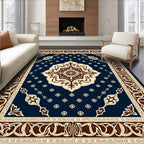 Damask Navy Cream Central Medallion Rug