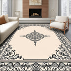 Classical Black Floral Border Medallion Rug