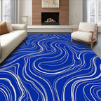 Deep Blue Abstract Wavy Lines Rug