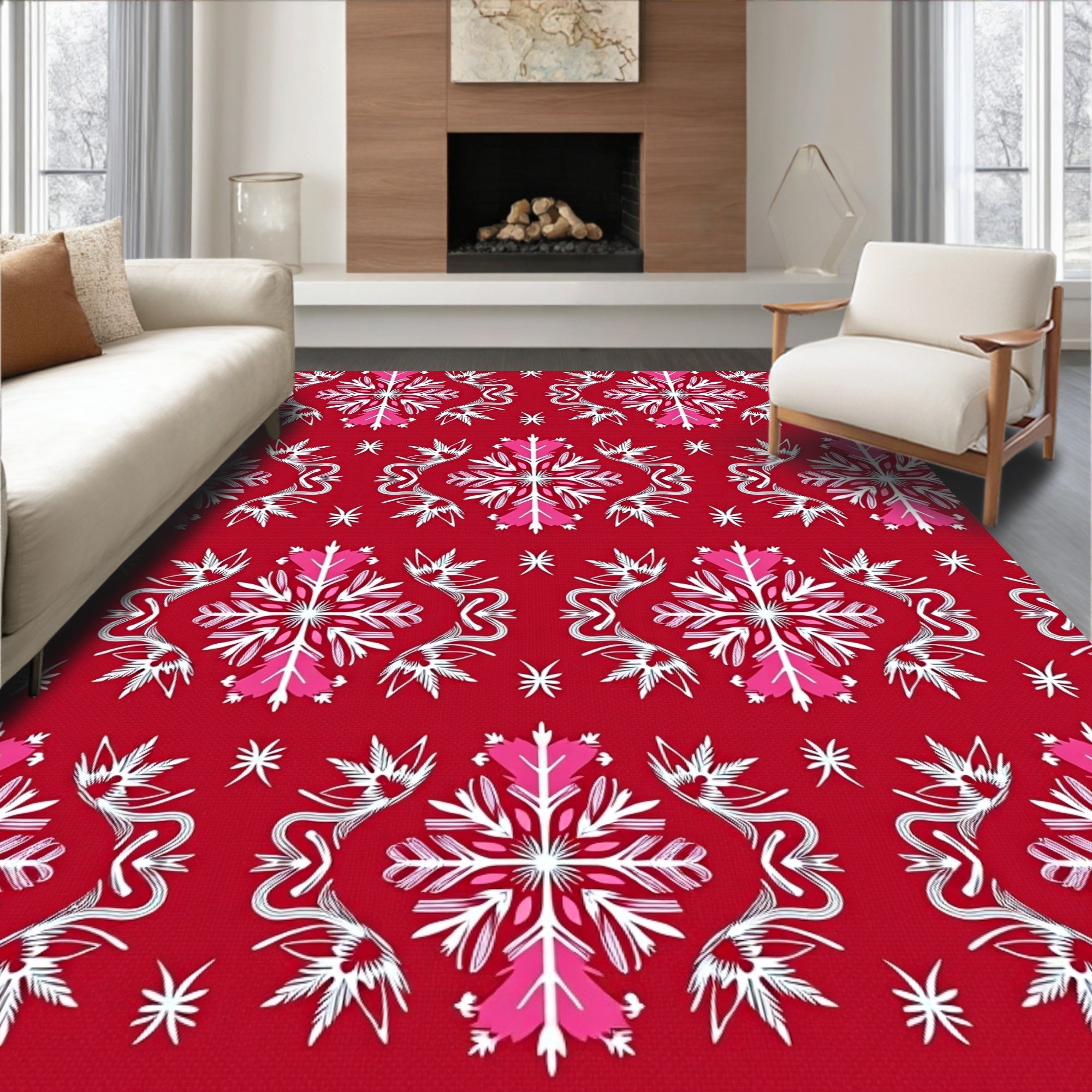 Crimson Snowflake Mid-Century Medallion Rug