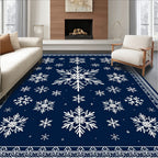 Navy Blue White Snowflake Charm Rug