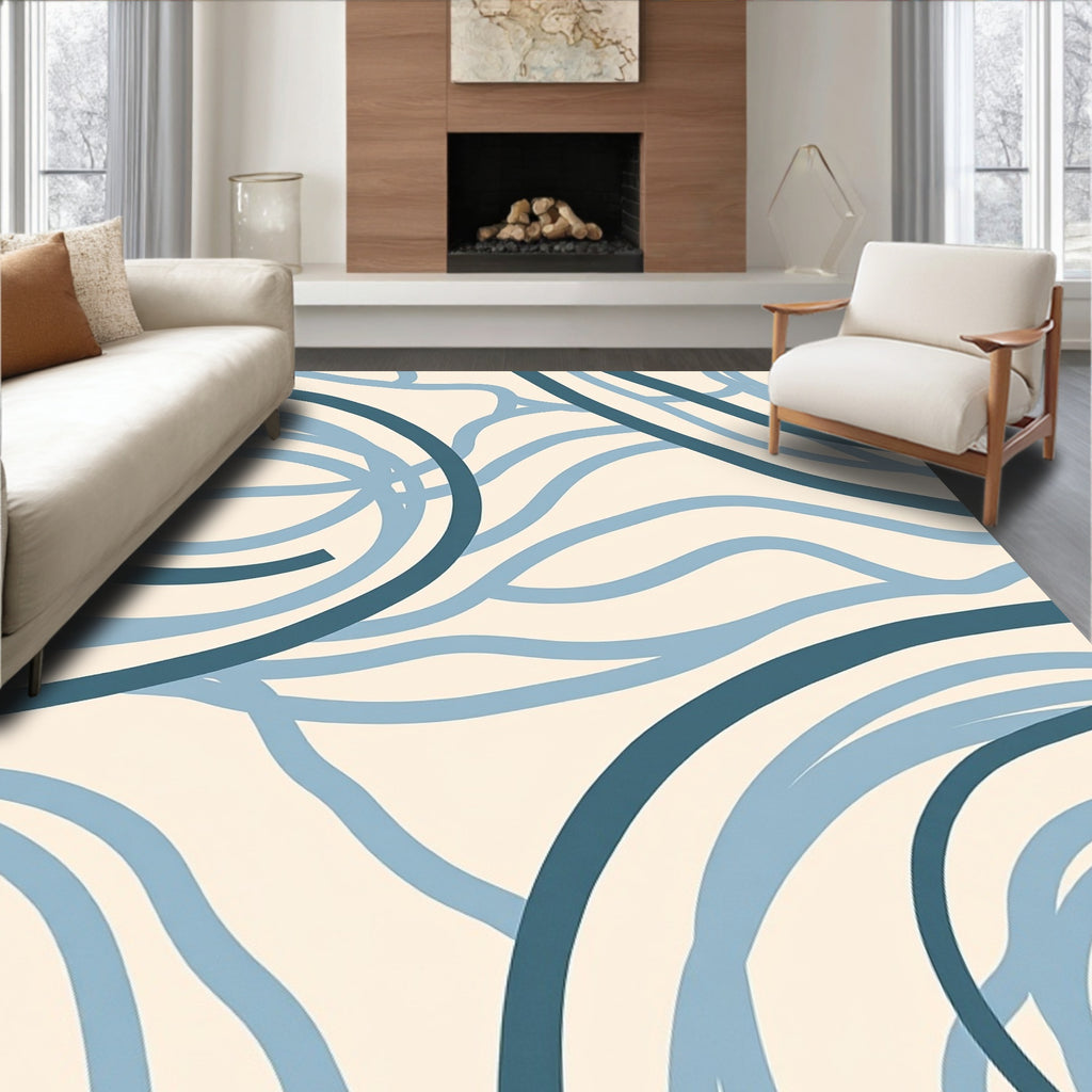Coastal Blue Swirl Abstract Rug