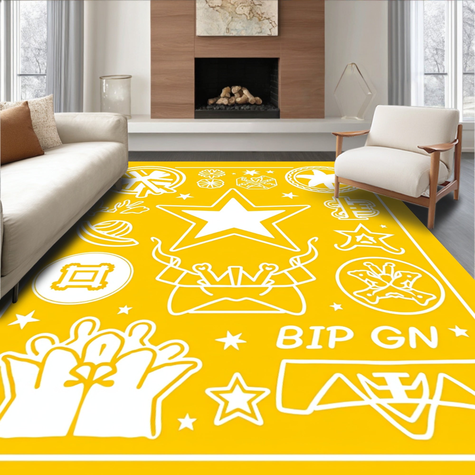Yellow Star Collage Icon Arrangement Rug