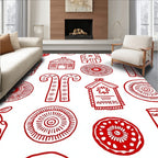 Red Folk Art Village Collection Rug