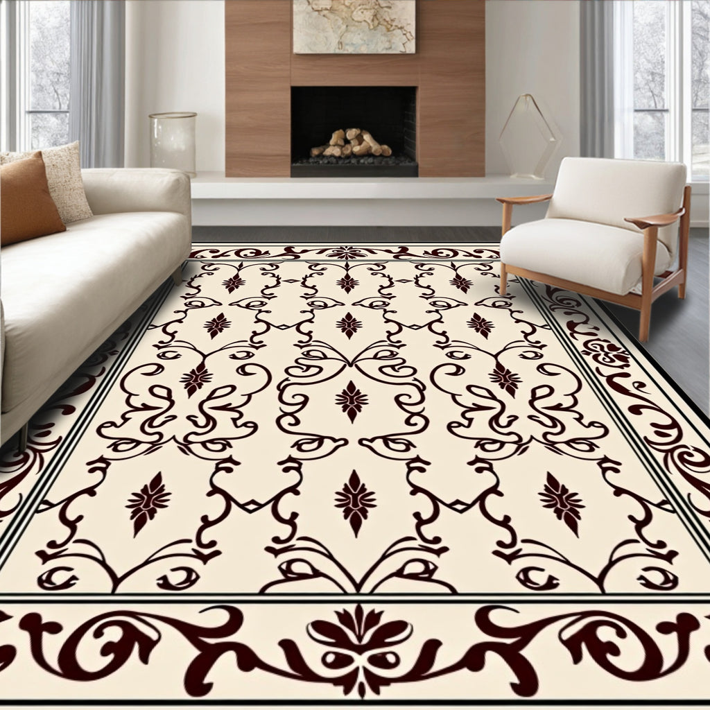 Deep Red Floral Baroque Lace Rug