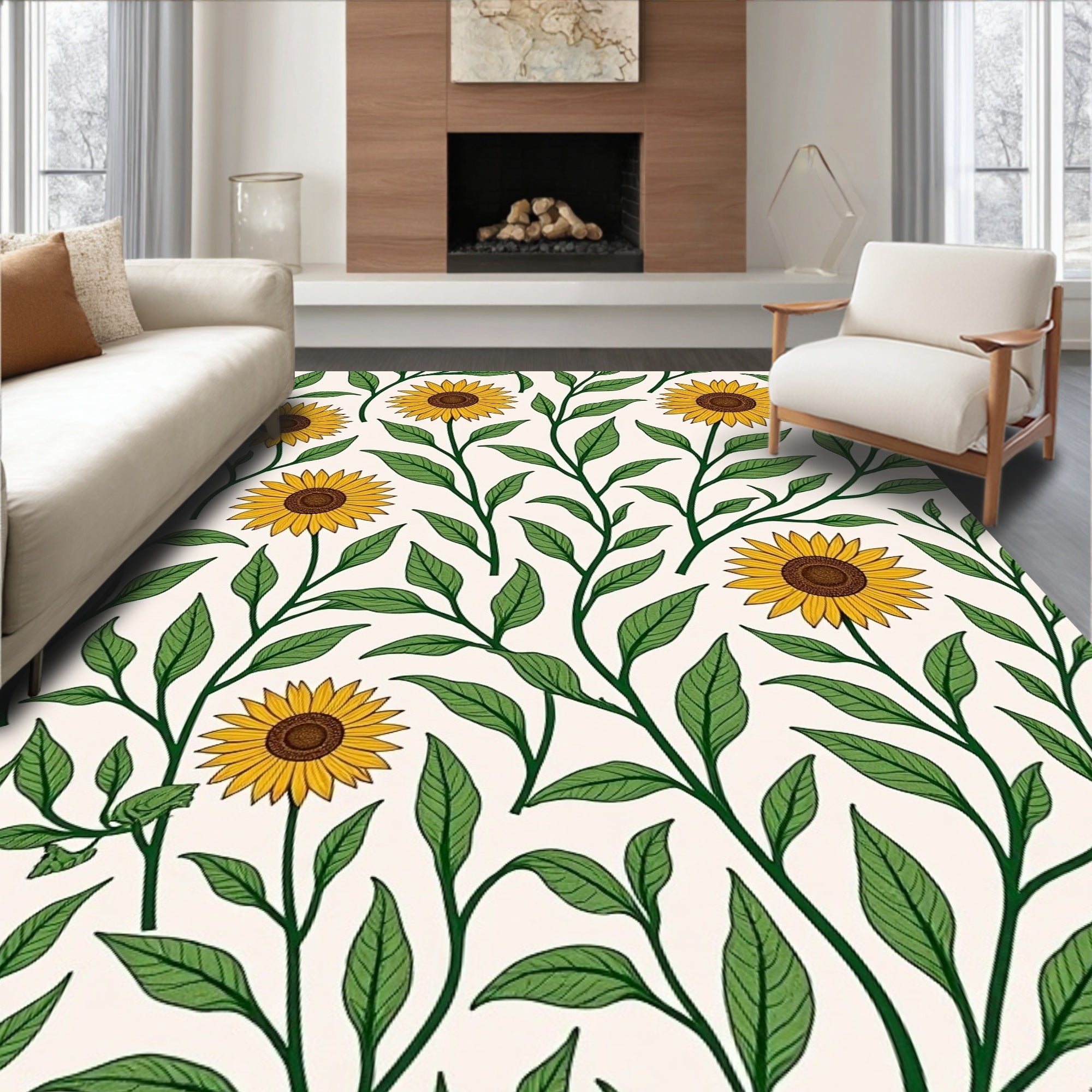 Golden Sunflower Vine Garland Rug