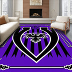Vibrant Black Raven Crest Purple Stripes Rug